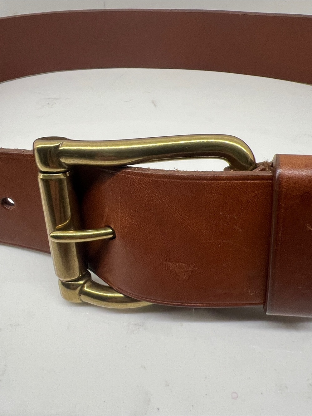 Vintage Ralph Lauren Chestnut Brown Leather Belt with Brass Buckle - Picture 2 of 6
